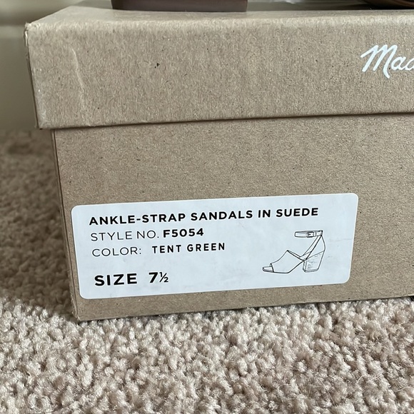 Madewell Green Suede Ankle Strap Open Toe Block Heels - Picture 6 of 7